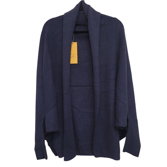 Grecerelle Shawl Collar Open Front Cardigan Navy Acrylic NWT Size L Oversized - Picture 1 of 6